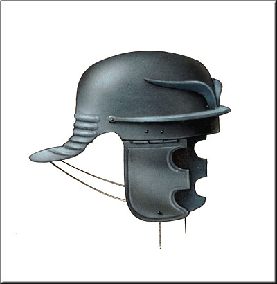 Roman Helmet - airbrush illustration by Les Still